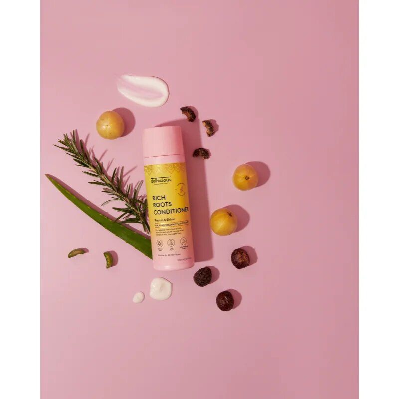 delhicious RICH ROOTS Repair & Shine Conditioner obnovitveni balzam za sijaj in mehkobo las 250 ml