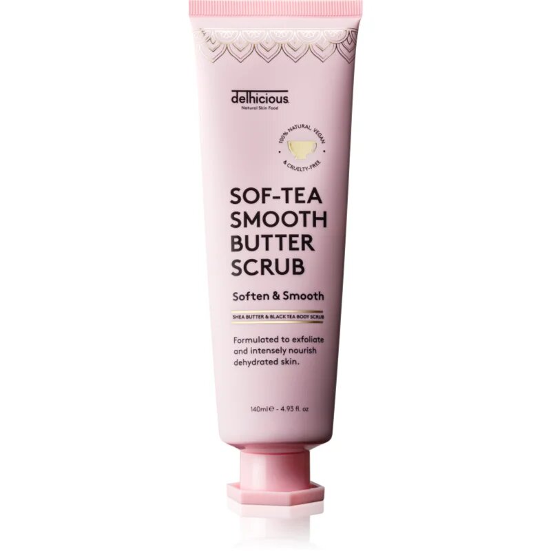 delhicious Sof-Tea Smooth Butter Scrub vlažilni piling za telo z učinkom eksfoliacije 140 ml