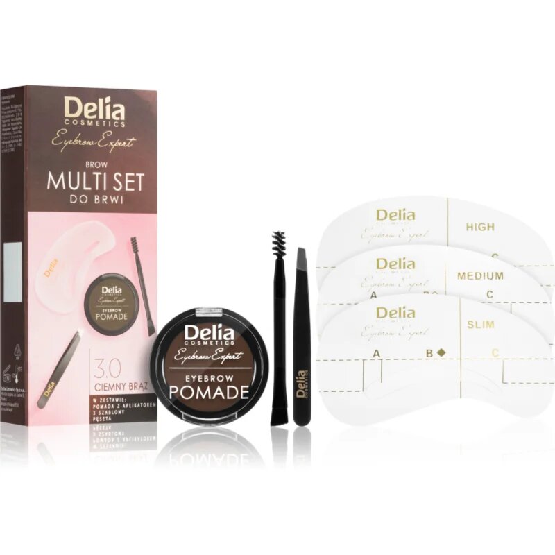 Delia Cosmetics Eyebrow Expert Zest set za oblikovanje obrvi odtenek 3.0 Dark Brown 3 kos