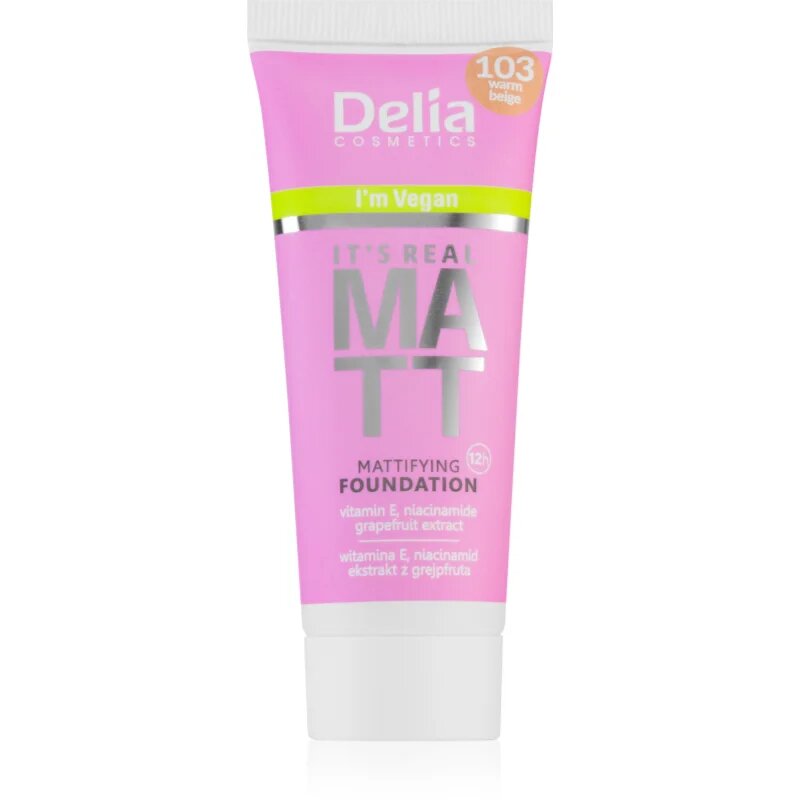 Delia Cosmetics It's Real Matt matirajoči tekoči puder odtenek 103 Warm Beige 30 ml