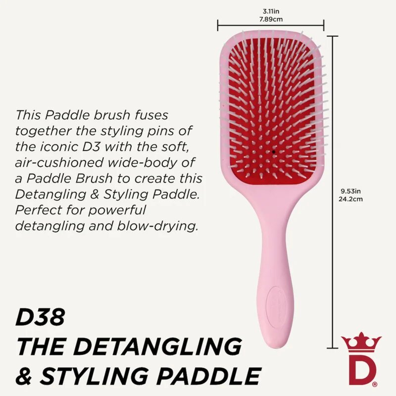 Denman Detangling D38 The Detangling & Styling Paddle velika ravna krtača za dolge lase Pink Crush 1 kos