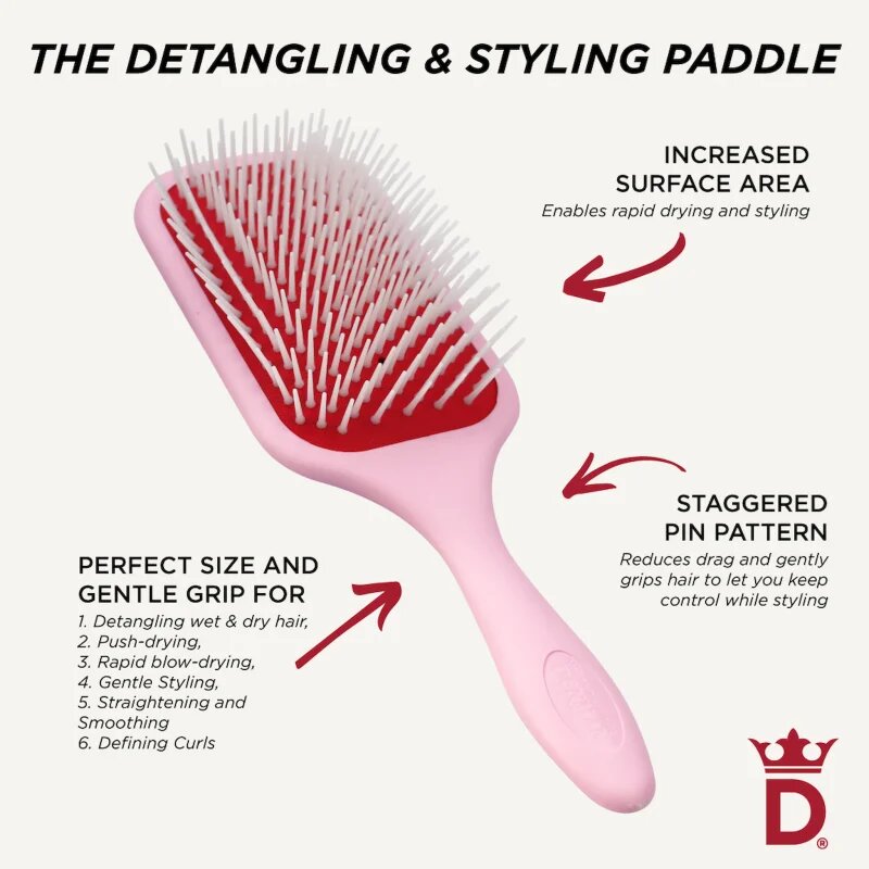 Denman Detangling D38 The Detangling & Styling Paddle velika ravna krtača za dolge lase Pink Crush 1 kos