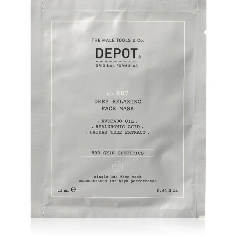 Depot NO. 807 RELAXING FACE MASK pomirjevalna in vlažilna maska za moške 12x13 ml