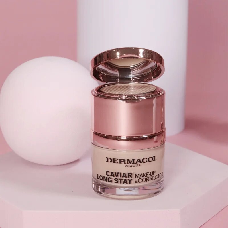 Dermacol Caviar Long Stay dolgoobstojni tekoči puder z izvlečki kaviarja in izpopolnjevalni korektor odtenek 1 Pale 30 ml