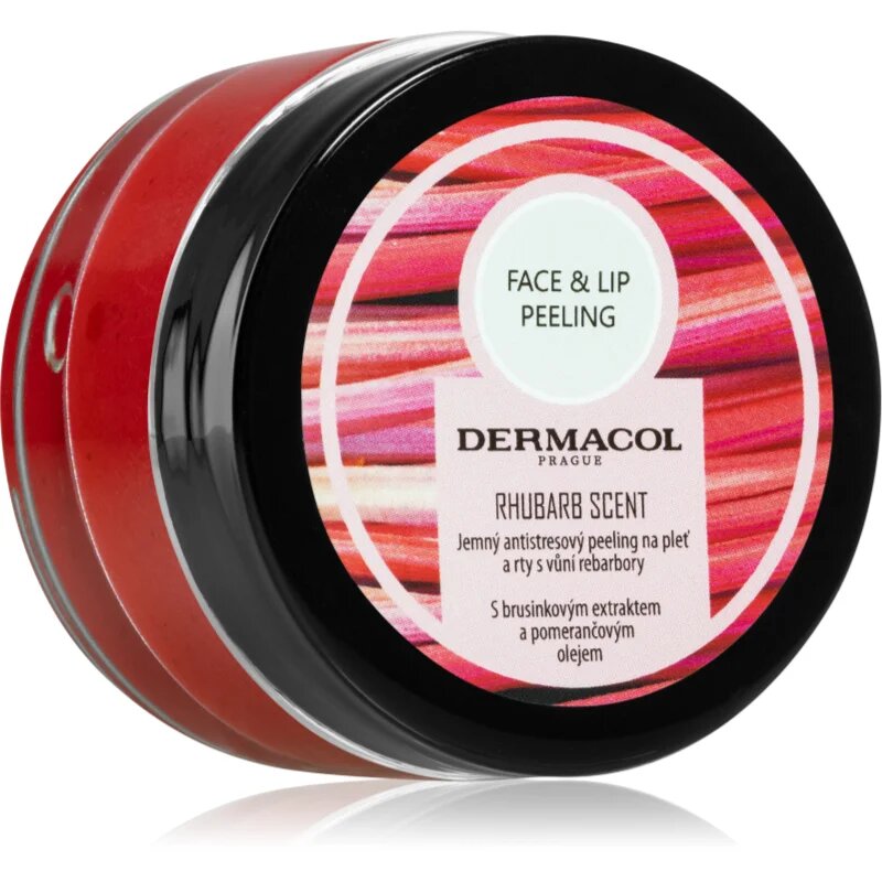 Dermacol Face & Lip Peeling Rhubarb sladkorni piling za ustnice in lica 50 ml