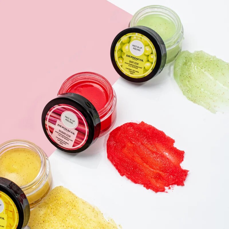 Dermacol Face & Lip Peeling Rhubarb sladkorni piling za ustnice in lica 50 ml