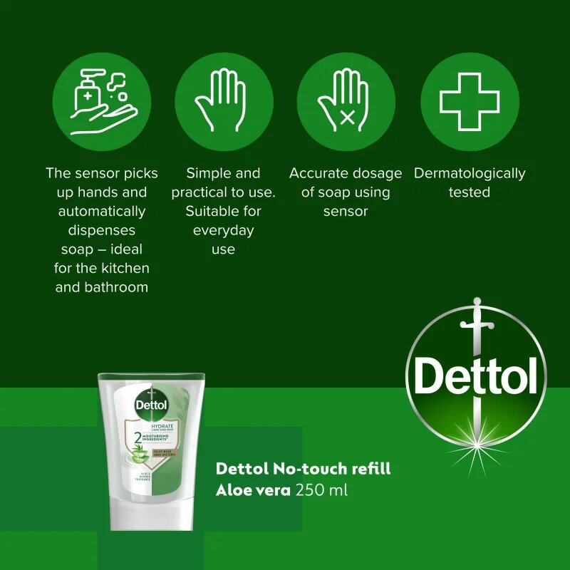 Dettol Hydrate Liquid Hand Wash polnilo za brezstični dozirnik mila Aloe Vera 250 ml