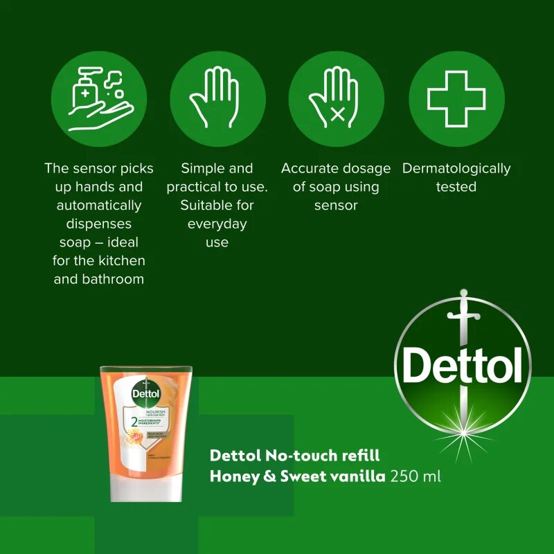 Dettol Soft on Skin Kids No-Touch Refill polnilo za brezstični dozirnik mila Honey & Vanilla 250 ml