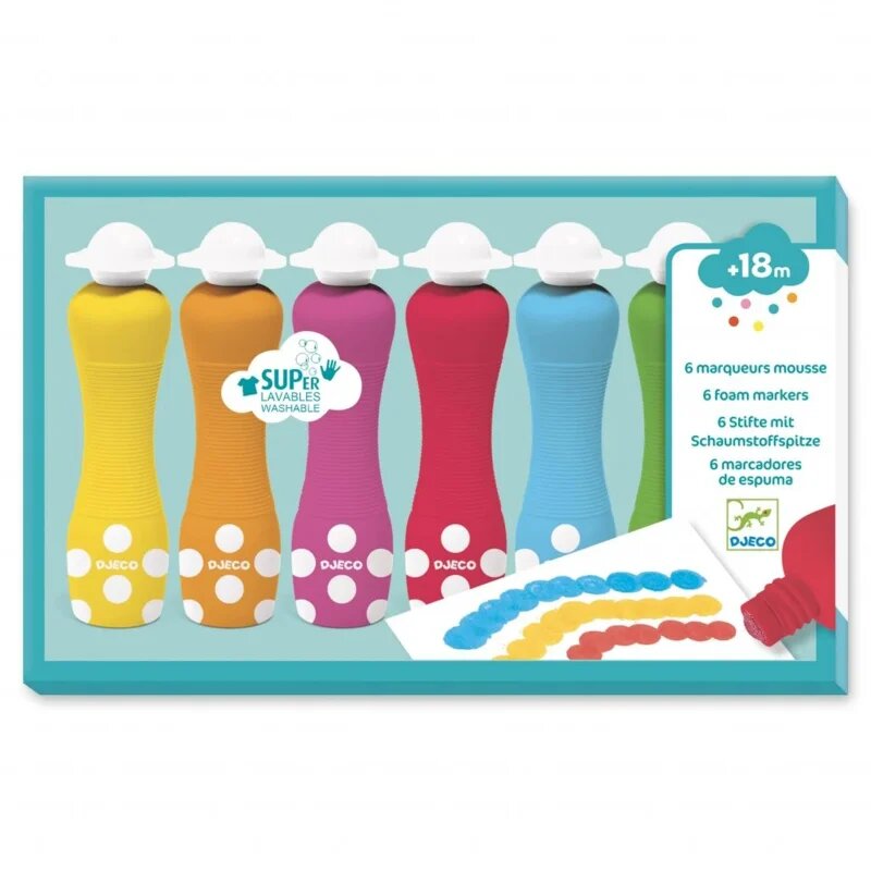DJECO 6 Foam Markers penaste barve z aplikatorjem 18m+ 6 kos