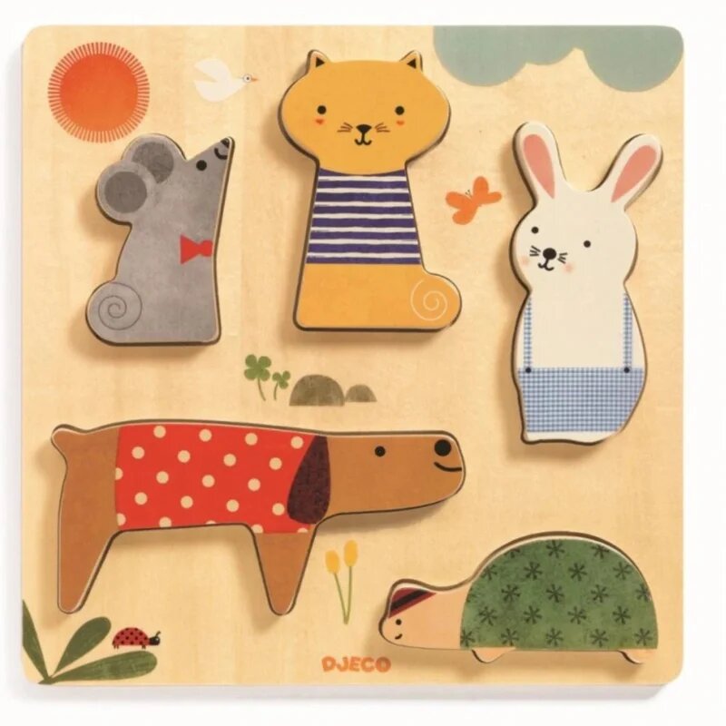 DJECO Wooden Block Puzzle Pets aktivnostna vstavljanka 12m+ 1 kos