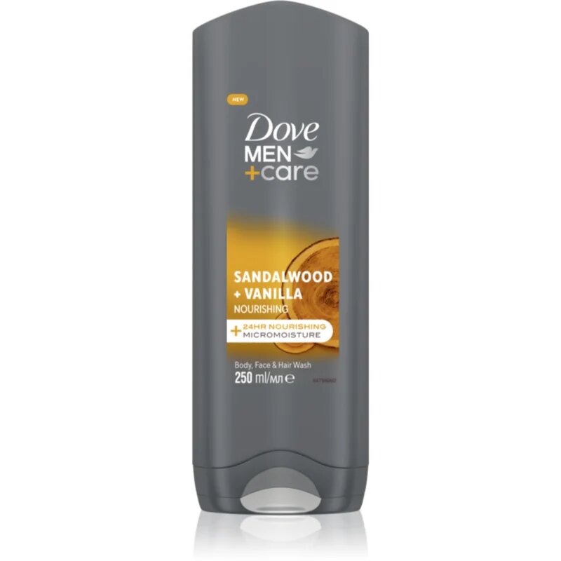 Dove Men+Care Sandalwood&Vanilla gel za prhanje za obraz telo in lase za moške 250 ml