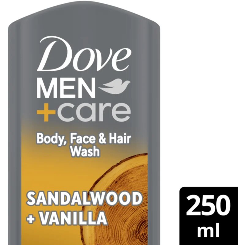 Dove Men+Care Sandalwood&Vanilla gel za prhanje za obraz telo in lase za moške 250 ml