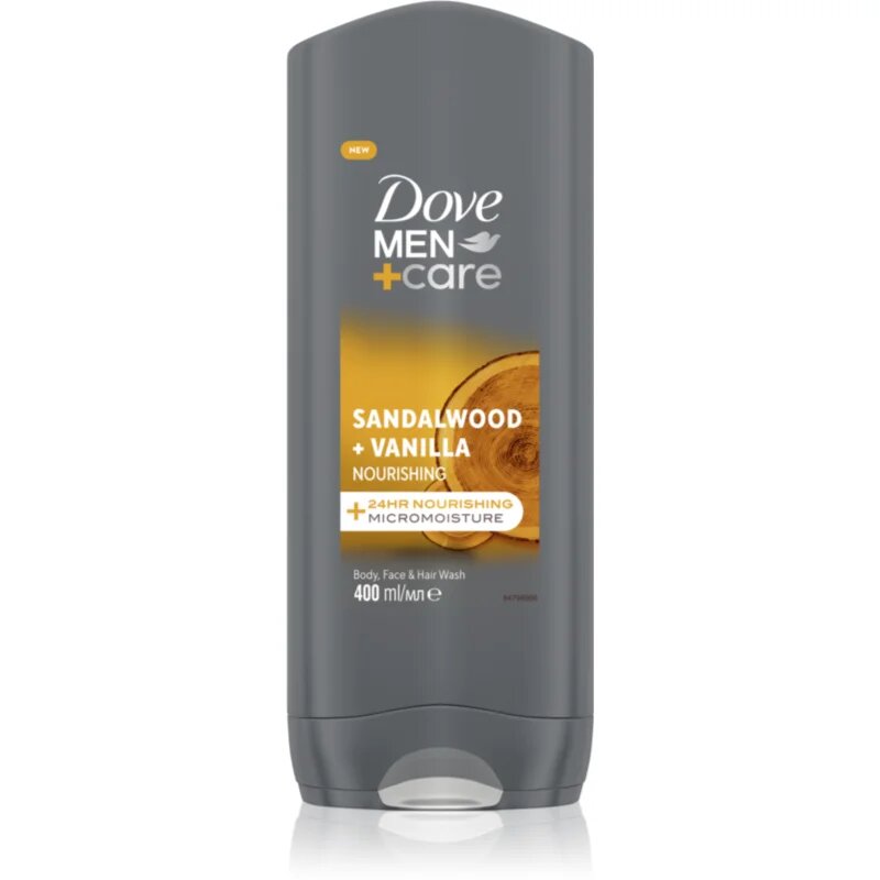 Dove Men+Care Sandalwood&Vanilla gel za prhanje za obraz telo in lase za moške 400 ml