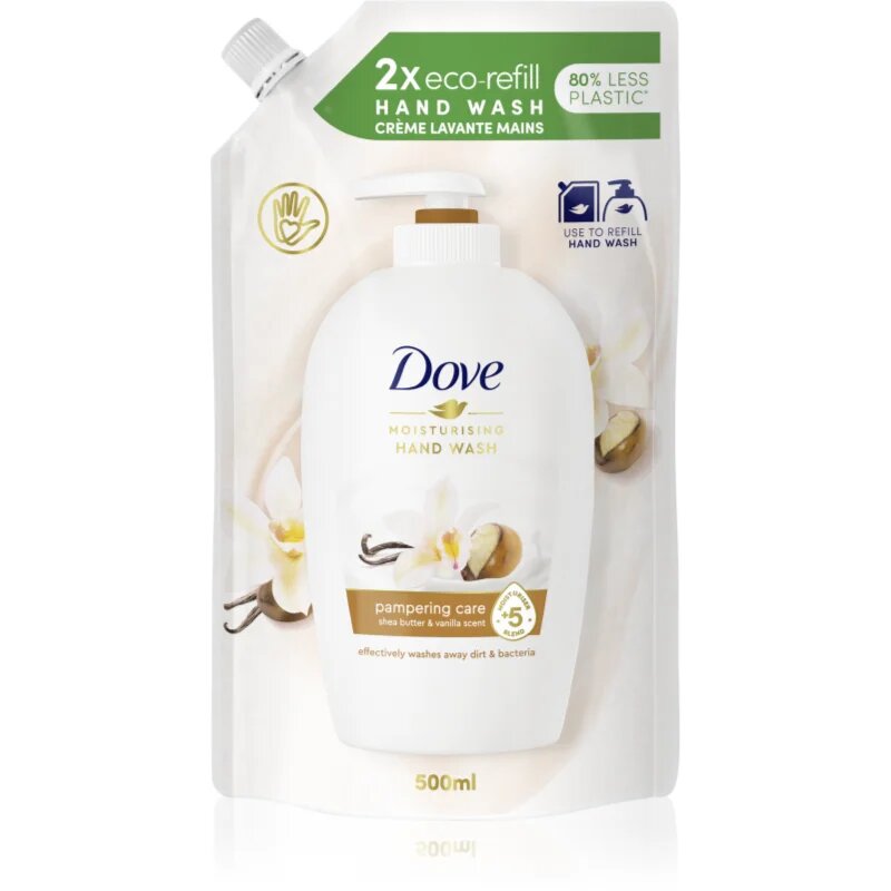 Dove Purely Pampering Shea Butter & Vanilla tekoče milo nadomestno polnilo karitejevo maslo in vanilija 500 ml