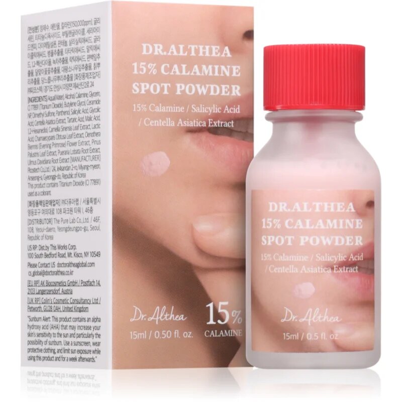 Dr. Althea 15% Calamine Spot Powder lokalna nega proti aknam s pomirjajočim učinkom 15 ml