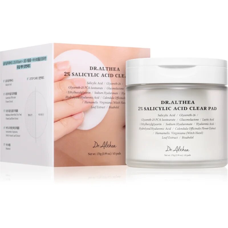 Dr. Althea 2% Salicylic Acid Clear Pad eksfoliacijske čistilne blazinice s salicilno kislino 65 kos