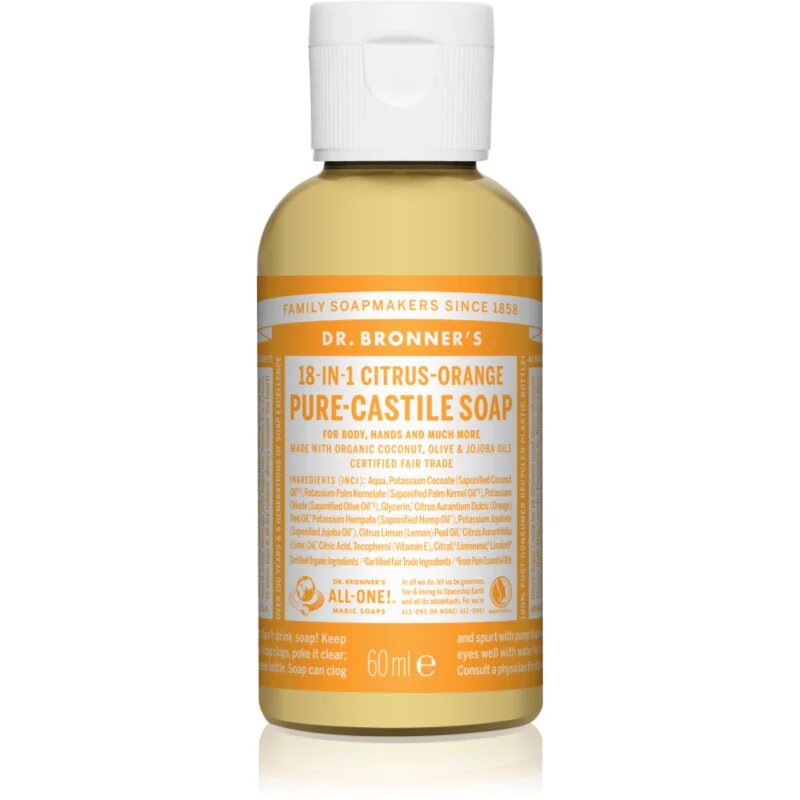 Dr. Bronner’s Citrus & Orange tekoče univerzalno milo 60 ml