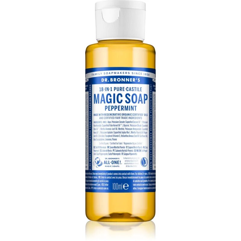 Dr. Bronner’s Peppermint tekoče univerzalno milo 100 ml