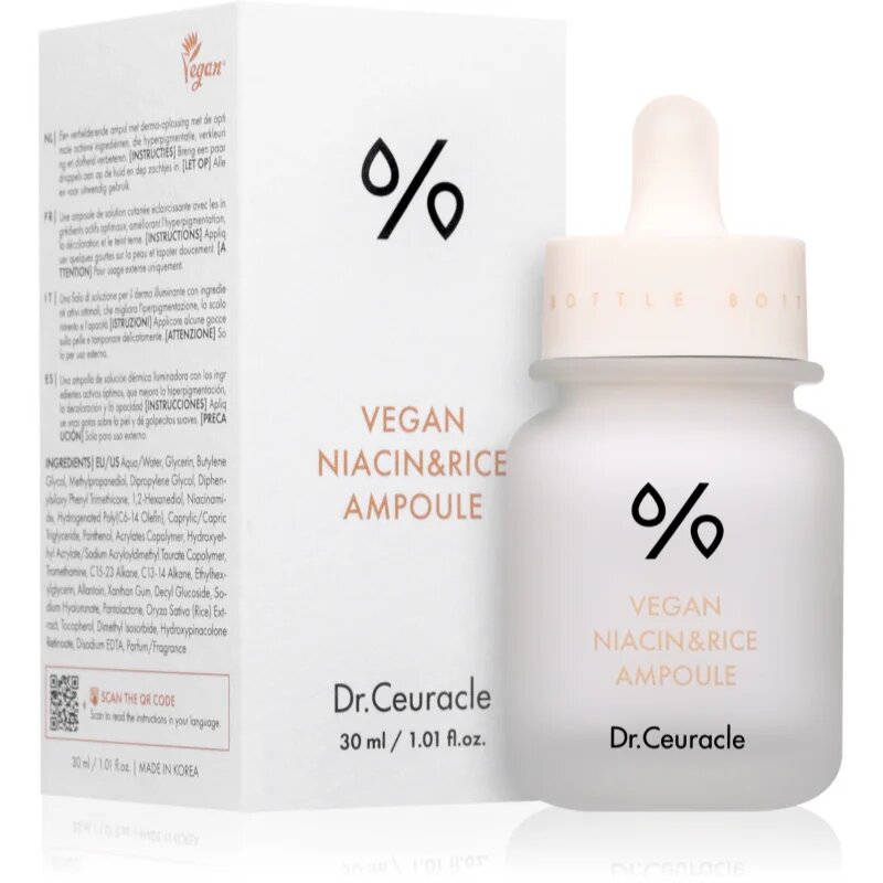 Dr.Ceuracle Vegan Niacin & Rice Ampoule serum za osvetljevanje za poenotenje tona kože 30 ml