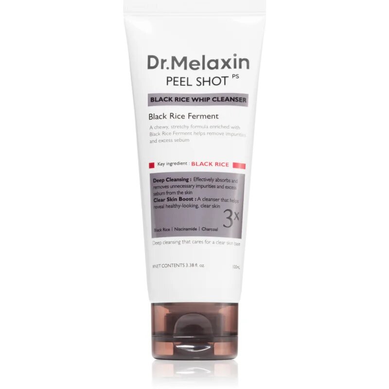 Dr. Melaxin Peel Shot Black Rice Whip Cleanser eksfoliacijska čistilna pena za posvetlitev in zgladitev kože 100 ml