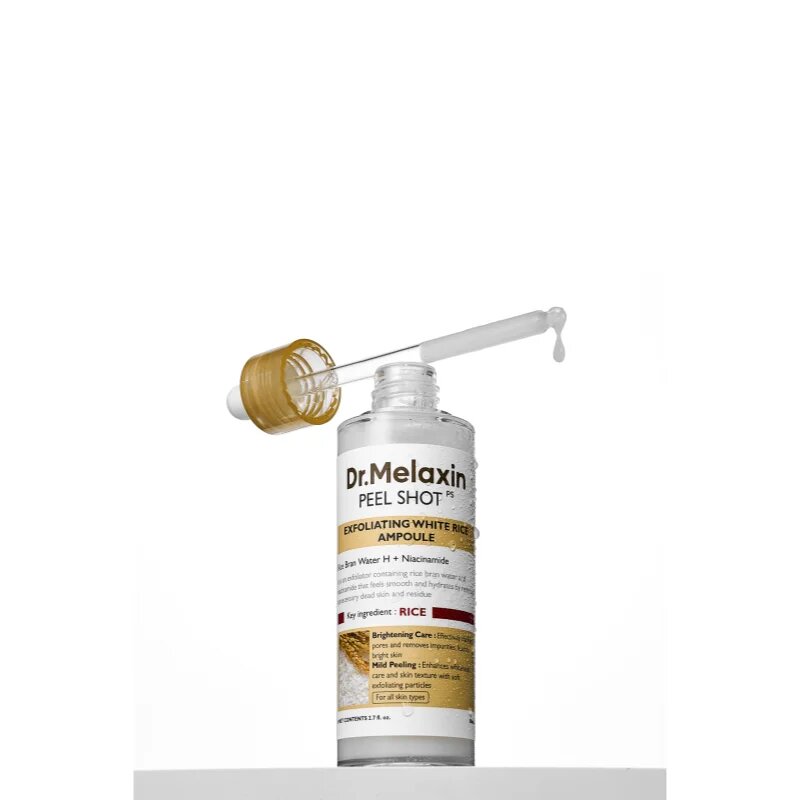 Dr. Melaxin Peel Shot Exfoliating White Rice Ampoule eksfoliacijski piling serum za posvetlitev in zgladitev kože 80 ml