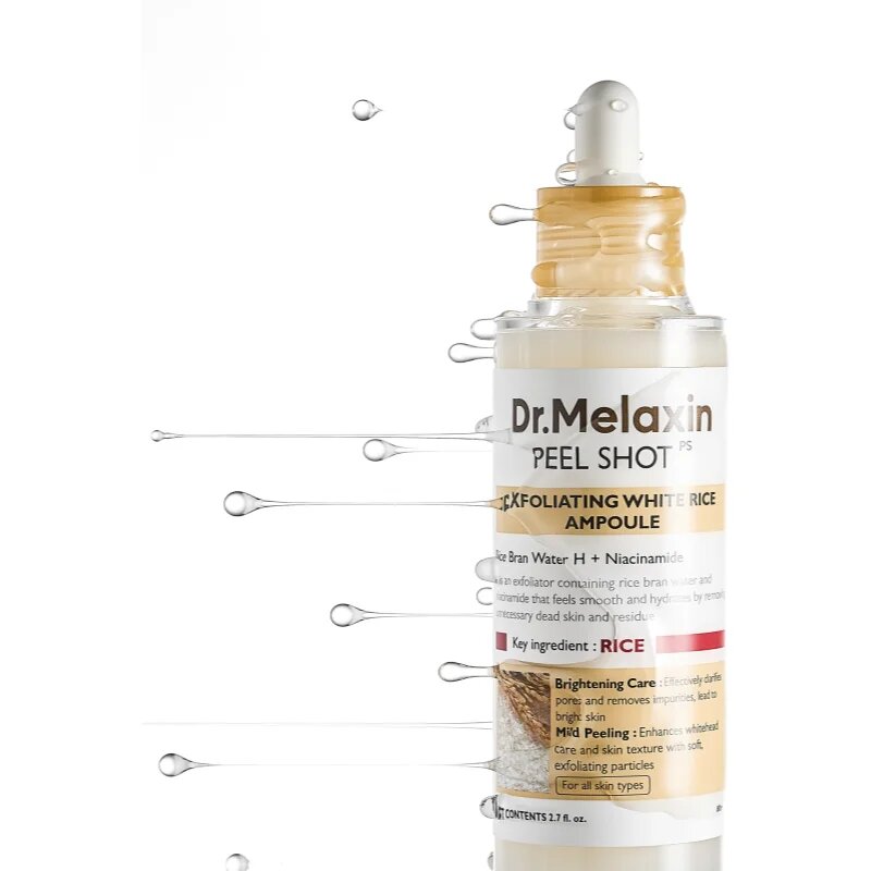 Dr. Melaxin Peel Shot Exfoliating White Rice Ampoule eksfoliacijski piling serum za posvetlitev in zgladitev kože 80 ml