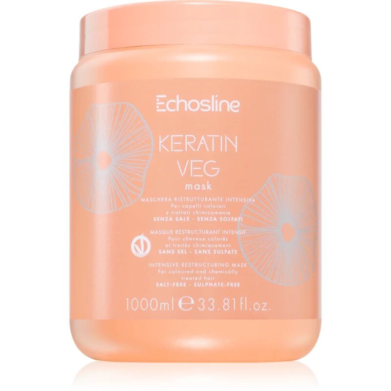 Echosline Keratin veg Mask intenzivna vlažilna maska za suhe in porozne lase z aminokislinami 1000 ml