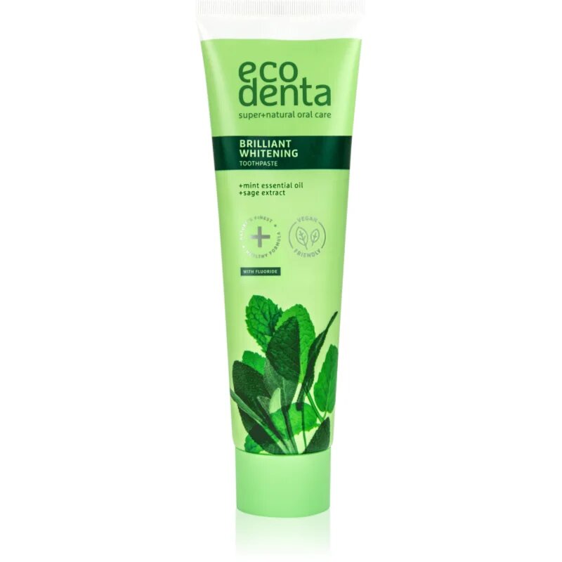 Ecodenta Green Brilliant Whitening belilna zobna pasta s fluoridom za svež dah Mint Oil + Sage Extract 100 ml