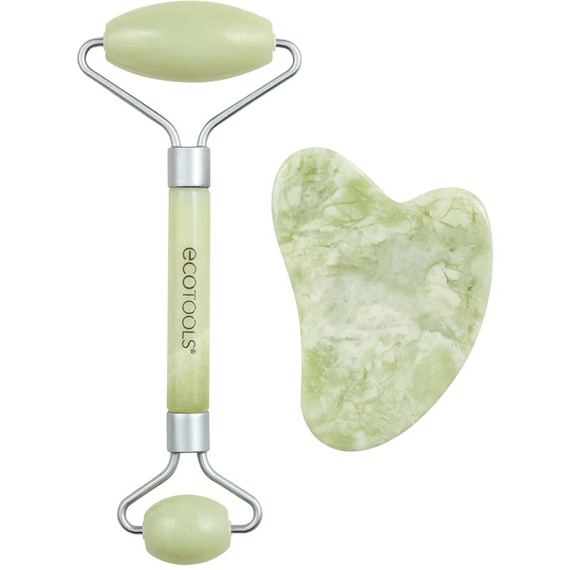 EcoTools Jade Roller & Gua Sha valjček za masažo za obraz in pripomoček za masažo 2 kos