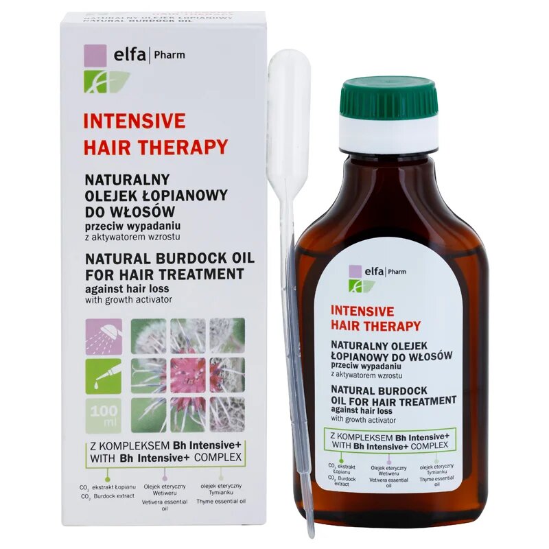Elfa Pharm Intensive Cosmetic Intensive Hair Therapy Natural Burdock Oil For Hair Treatment olje proti izpadanju las z rastnim aktivatorjem 100 ml