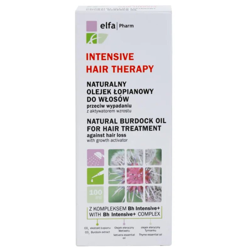 Elfa Pharm Intensive Cosmetic Intensive Hair Therapy Natural Burdock Oil For Hair Treatment olje proti izpadanju las z rastnim aktivatorjem 100 ml