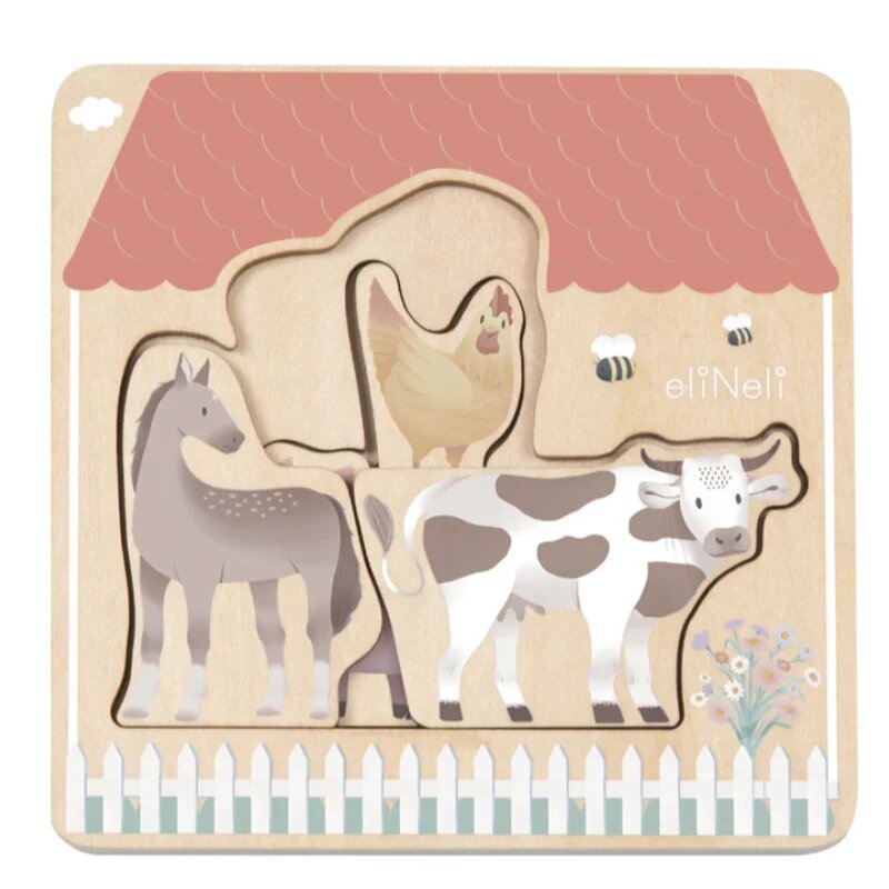 eliNeli Wooden Puzzle Farm sestavljanka iz lesa 12m+ 7 kos