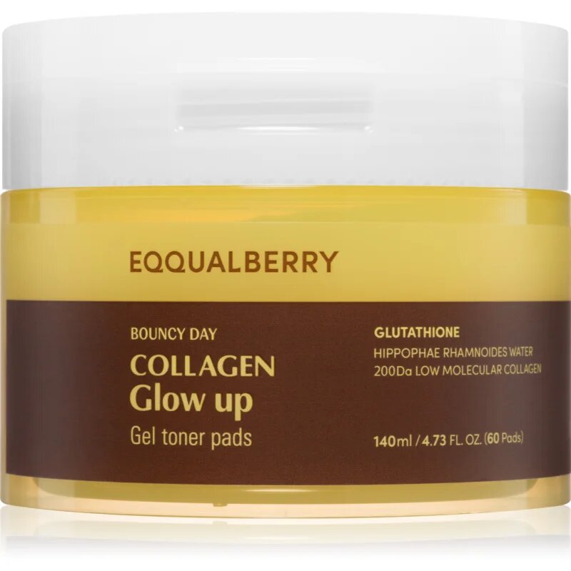 EQQUALBERRY Collagen Glow Up Gel Toner Pads tonizirajoče blazinice za osvetlitev kože 60 kos