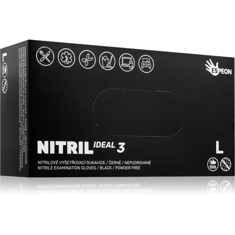 Espeon Nitril Ideal3 Black rokavice iz nitrila brez pudra velikost L 100 kos