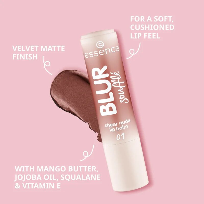 essence Blur Soufflé tonirani balzam za ustnice z mat učinkom odtenek 02 Nude Peach 3 g