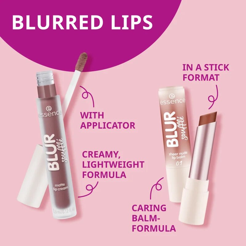 essence Blur Soufflé tonirani balzam za ustnice z mat učinkom odtenek 02 Nude Peach 3 g