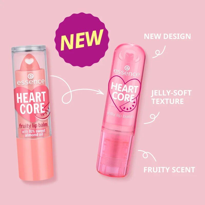 essence HEART CORE tonirani balzam za ustnice s sijajem odtenek 02 Melon-licious 3 g