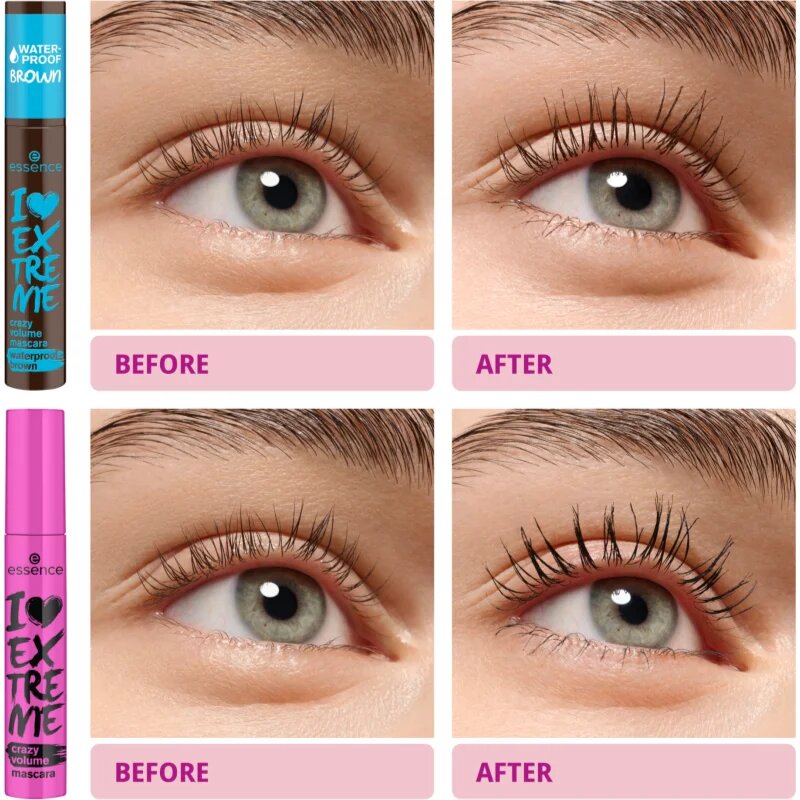 essence I LOVE EXTREME crazy volume vodoodporna maskara za volumen odtenek 01 Cozy Brown 12 ml