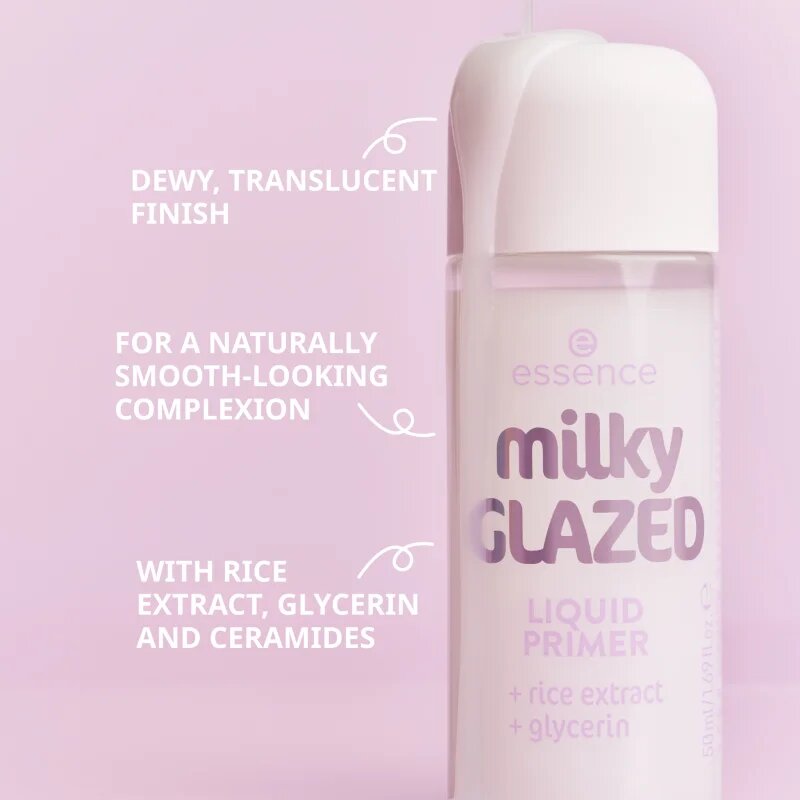 essence milky GLAZED vlažilna podlaga za make-up s posvetlitvenim učinkom 50 ml