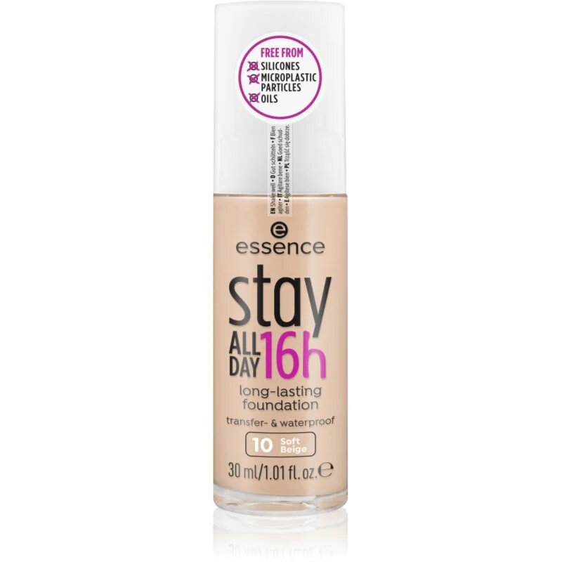 essence Stay ALL DAY 16h vodoodporni tekoči puder odtenek 10 Soft Beige 30 ml