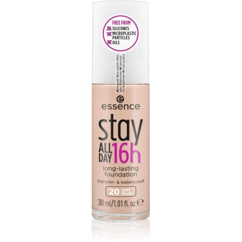 essence Stay ALL DAY 16h vodoodporni tekoči puder odtenek 20 Soft Nude 30 ml