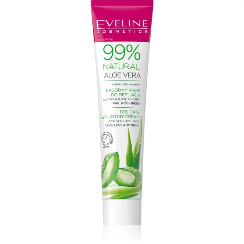 Eveline Cosmetics 99% Natural Aloe Vera pomirjajoča depilacijska krema bikini linija in pazduhe 125 ml