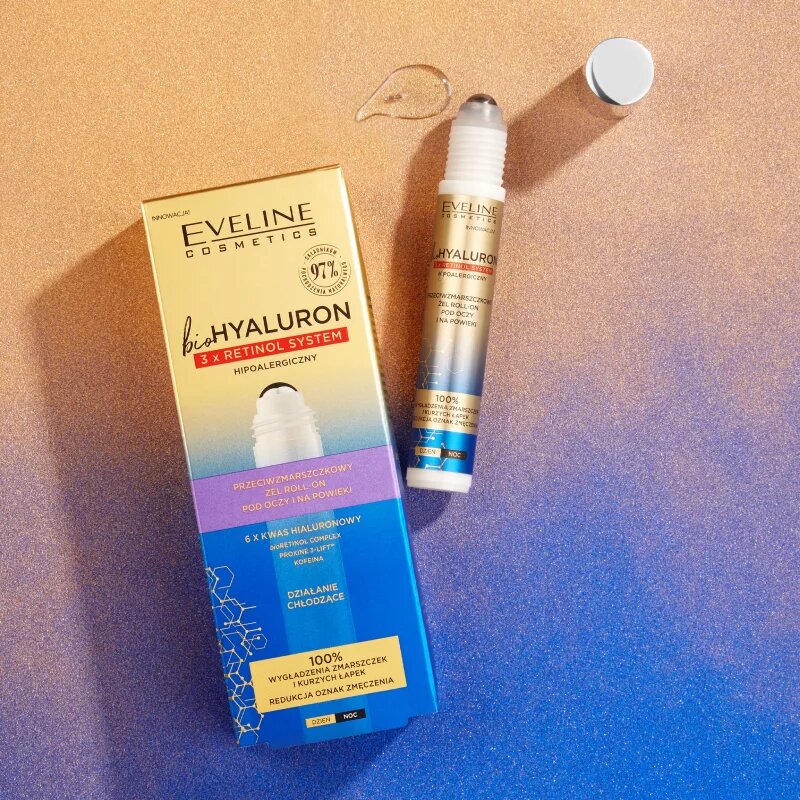 Eveline Cosmetics Bio Hyaluron 3x Retinol System hladilni roll-on za predel okoli oči proti gubam in temnim kolobarjem 15 ml