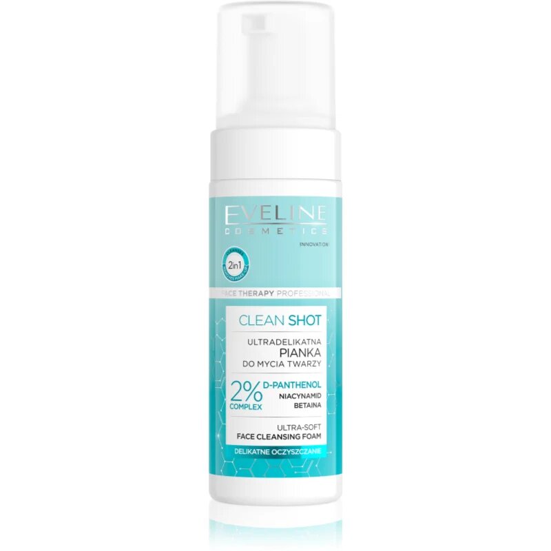 Eveline Cosmetics Clean Shot 2% Panthenol Complex nežna čistilna pena s pomirjajočim učinkom 150 ml