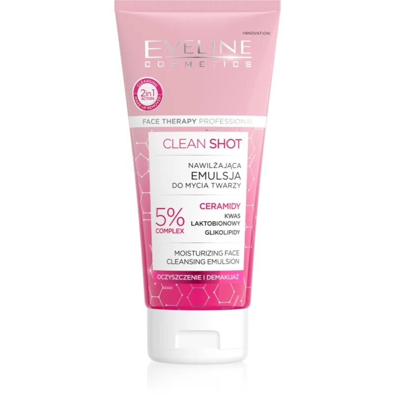 Eveline Cosmetics Clean Shot 5% Ceramidy Complex intenzivna vlažilna emulzija za umivanje 150 ml