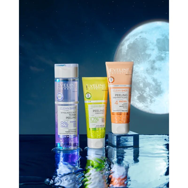 Eveline Cosmetics Clean Shot 8% Complex Of Hydroxy Acids gladilni tonik s piling učinkom 200 ml