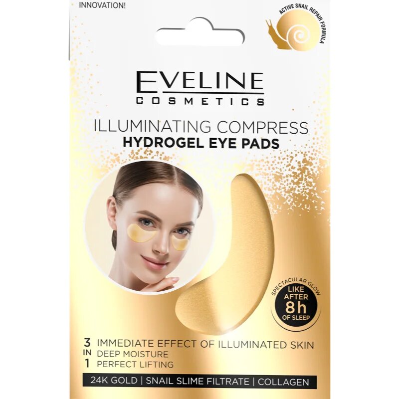 Eveline Cosmetics Gold Illuminating Compress hidrogel maska za predel okoli oči s polžjim ekstraktom 2 kos