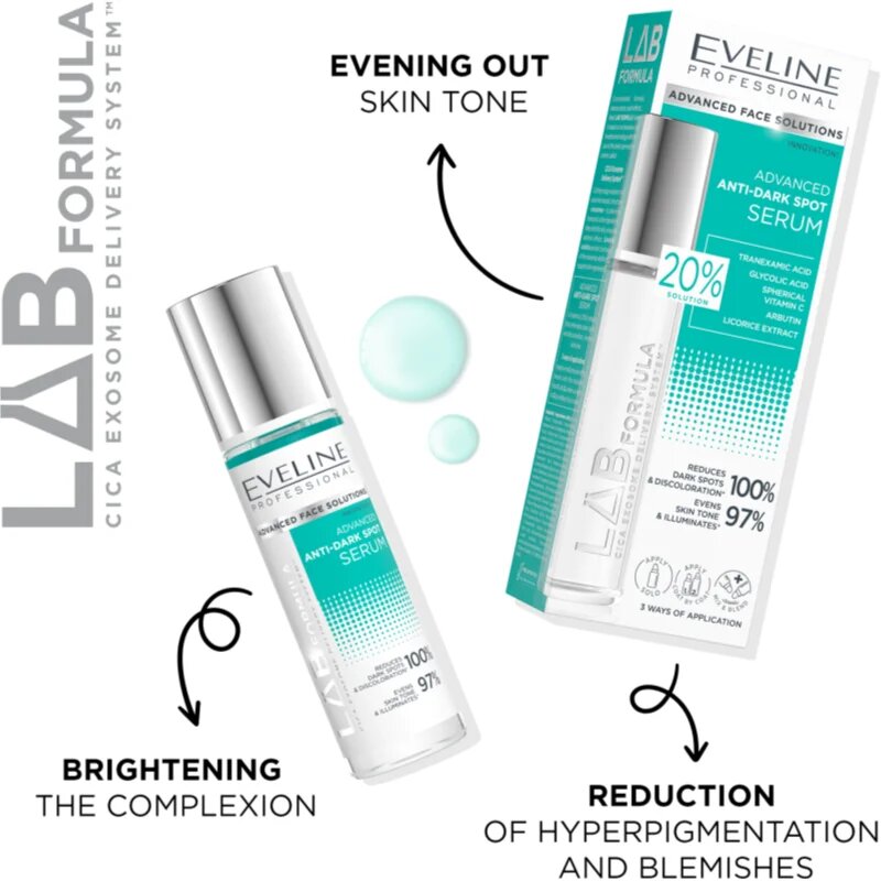 Eveline Cosmetics LAB Formula 20% Solution nega za poenotenje kože s hiperpigmentacijo 30 ml