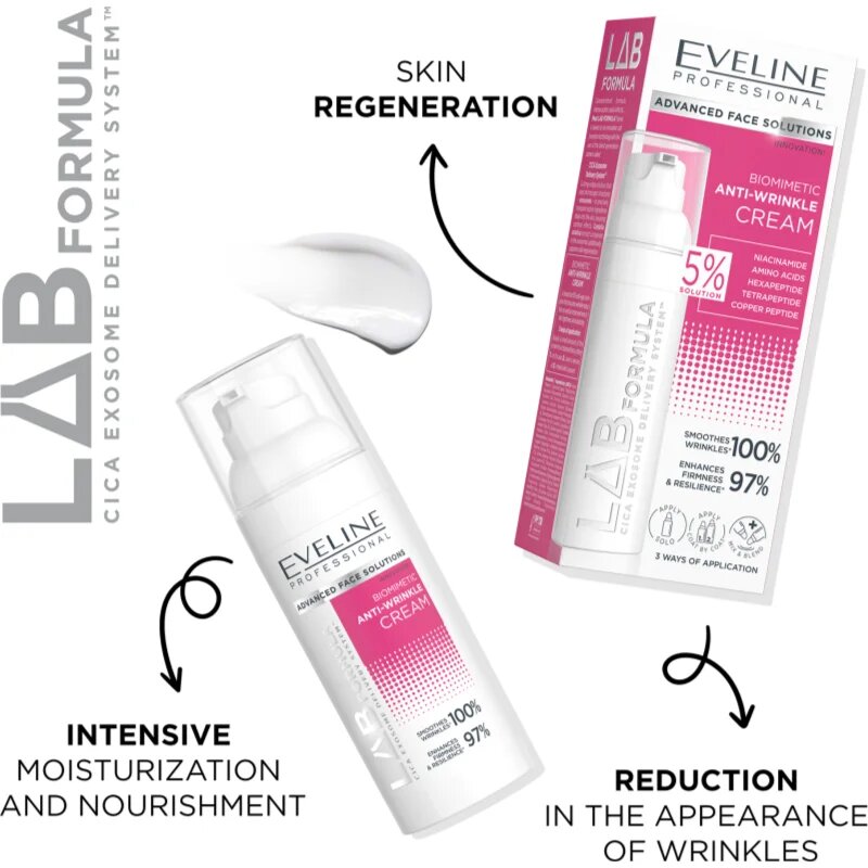 Eveline Cosmetics LAB Formula 5% Solution pomirjevalna biomimetična krema proti gubam 50 ml