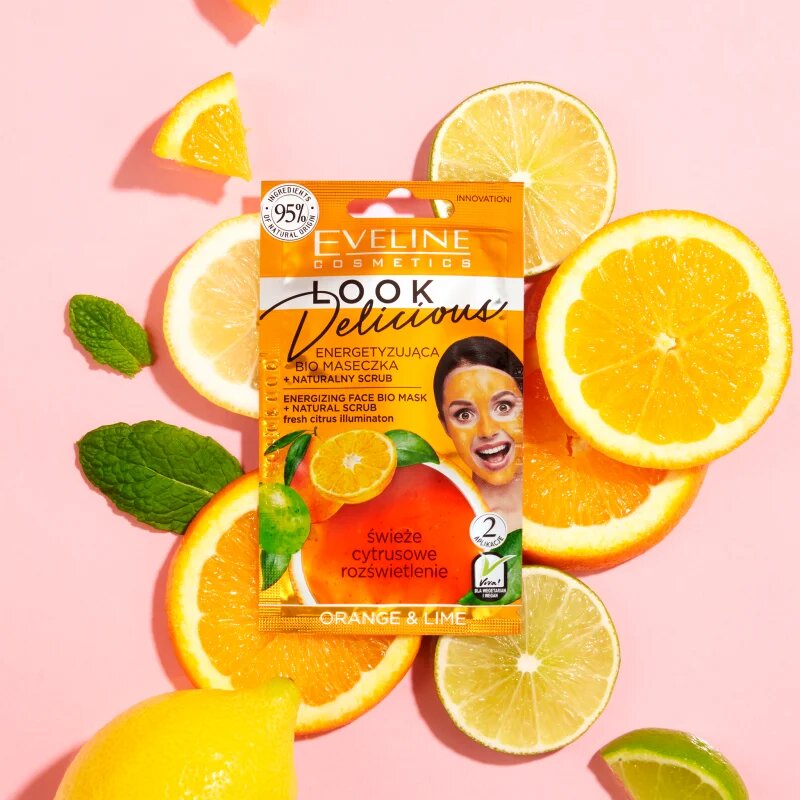 Eveline Cosmetics Look Delicious Orange & Lime vlažilna in posvetlitvena maska s piling učinkom 10 ml